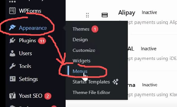 wordpress-tutorial-13-appearance-menus-entry
