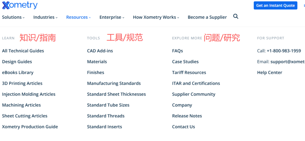 xometry.com-website-analysis-resources-menu-overview