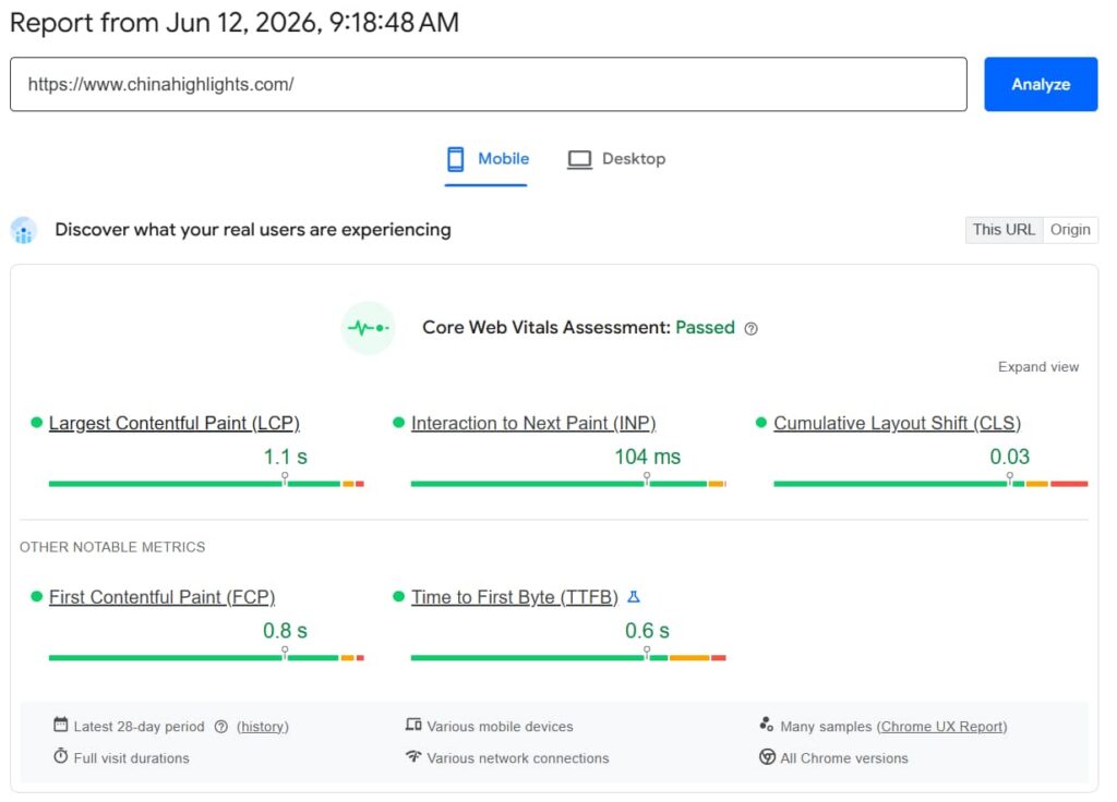 chinahighlights.com-google-speed-insights-socres